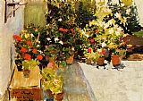 A Rooftop with Flowers by Joaquin Sorolla y Bastida